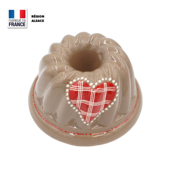 Moule à Kouglof Taupe décor Coeur Carreau Rouge / 18 cm