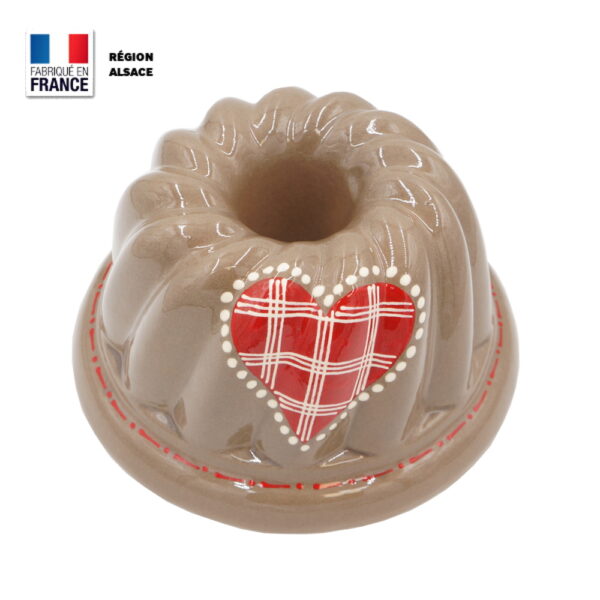 Moule à Kouglof Taupe décor Coeur Carreau Rouge / 20 cm