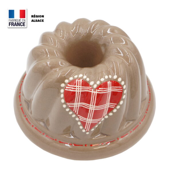 Moule à Kouglof Taupe décor Coeur Carreau Rouge / 24 cm