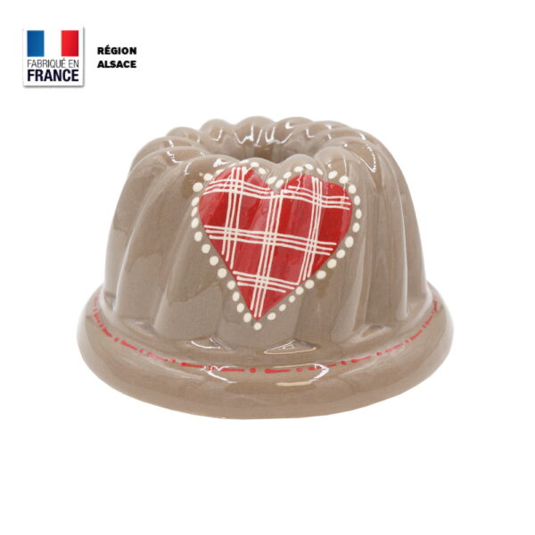 Moule à Kouglof Taupe décor Coeur Carreau Rouge / 18 cm