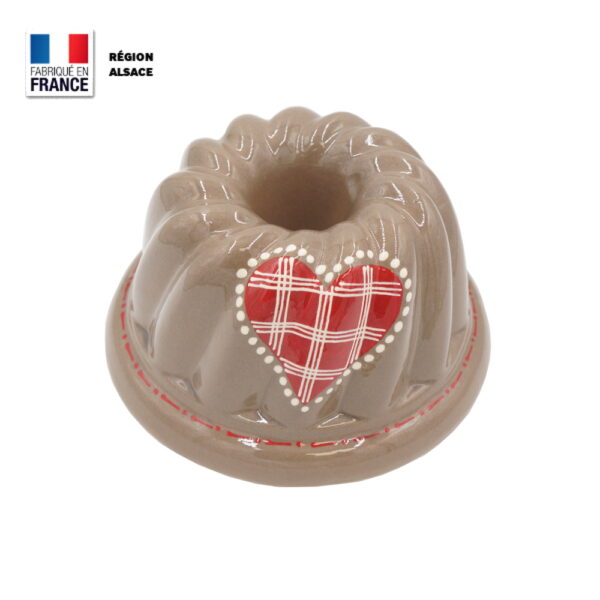 Moule à Kouglof Taupe décor Coeur Carreau Rouge / 18 cm