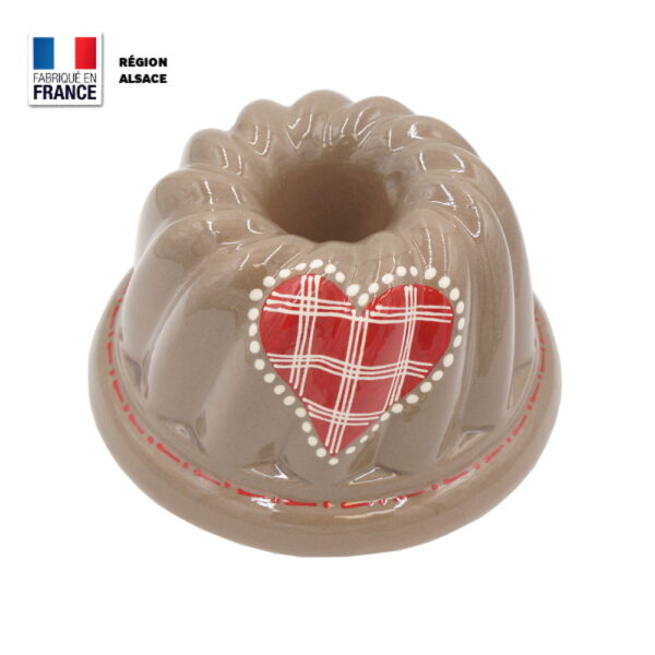 Moule à Kouglof Taupe décor Coeur Carreau Rouge / 20 cm