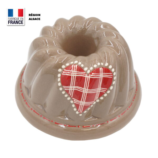 Moule à Kouglof Taupe décor Coeur Carreau Rouge / 24 cm