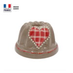 Moule à Kouglof Taupe décor Coeur Carreau Rouge / 12 cm