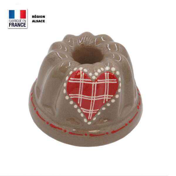 Moule à Kouglof Taupe décor Coeur Carreau Rouge / 12 cm