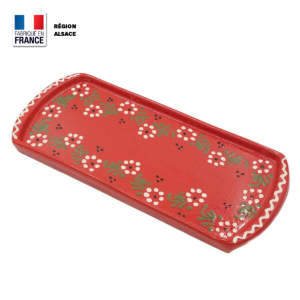 Plat à Cake - Rouge décor Petites Fleurs - 34 cm