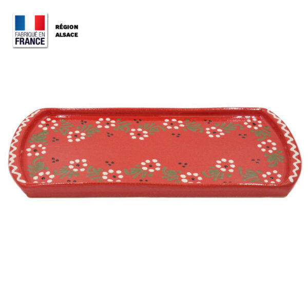 Plat à Cake - Rouge décor Petites Fleurs - 34 cm