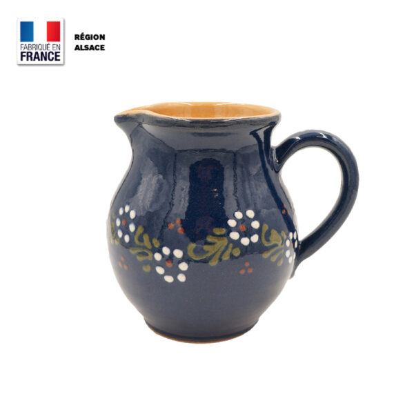 Cruche en poterie 1 L - Bleue décor Petites Fleurs