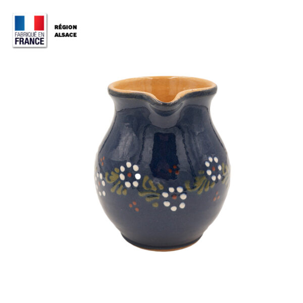 Cruche en poterie 1 L - Bleue décor Petites Fleurs