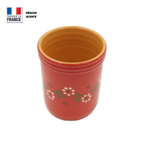 Porte Couverts en poterie Rouge décor Petites Fleurs