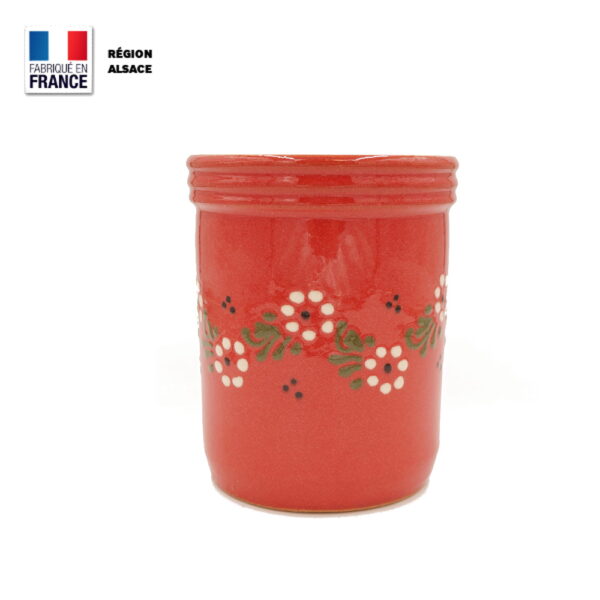 Porte Couverts en poterie Rouge décor Petites Fleurs