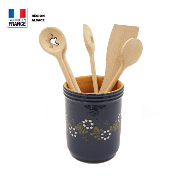 Porte Couverts en poterie - Bleue décor Petites Fleurs