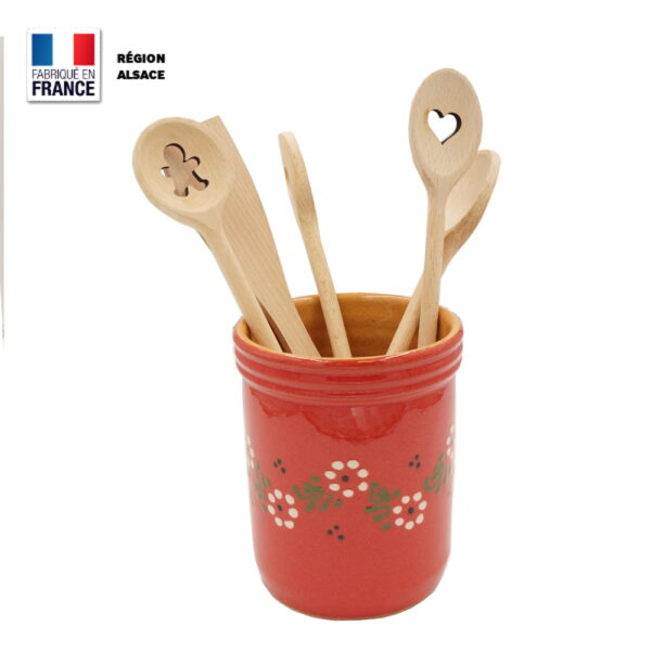 Porte Couverts en poterie Rouge décor Petites Fleurs