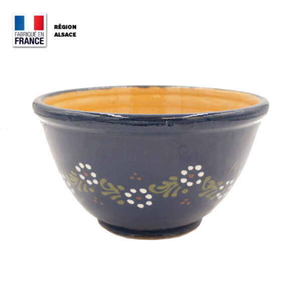 Saladier en poterie Bleu décor Petites Fleurs - 24 cm