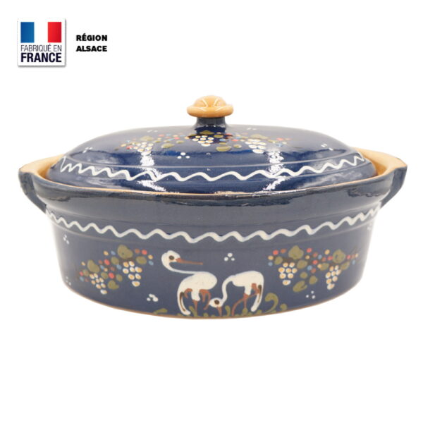 Terrine à Baeckeoffe 8 - 10 personnes Bleue décor Cigogne Raisin