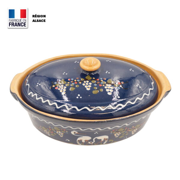 Terrine à Baeckeoffe 8 - 10 personnes Bleue décor Cigogne Raisin