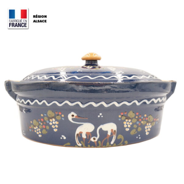 Terrine à Baeckeoffe 8 - 10 personnes Bleue décor Cigogne Raisin