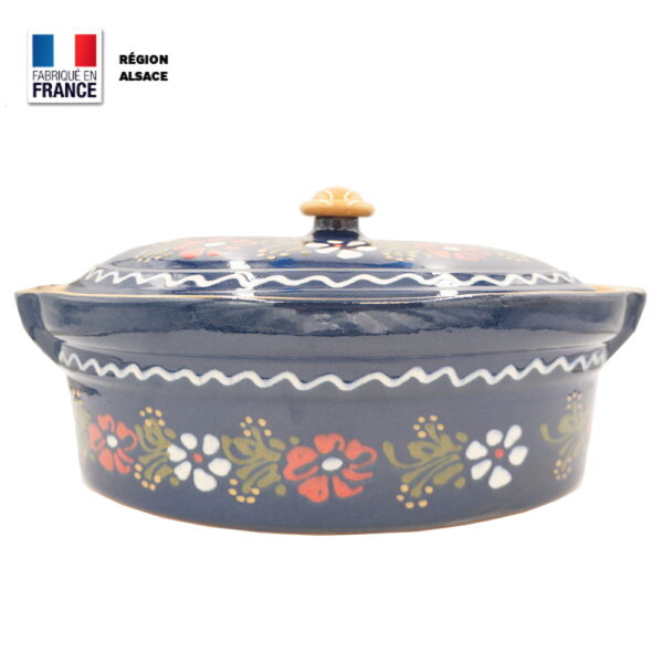 Terrine à Baeckeoffe 8 - 10 personnes Bleue décor Grandes Fleurs