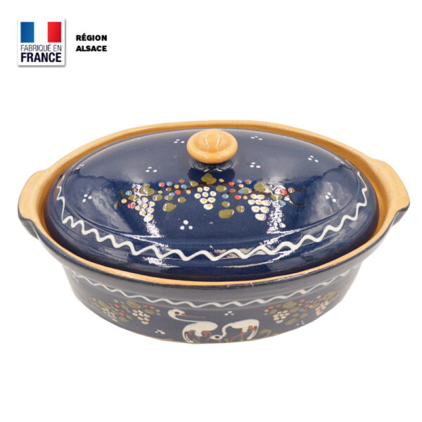 Terrine à Baeckeoffe 8 - 10 personnes Bleue décor Cigogne Raisin